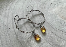 Citrine Oxidized Sterling Silver Organic Circle Dangle Earrings