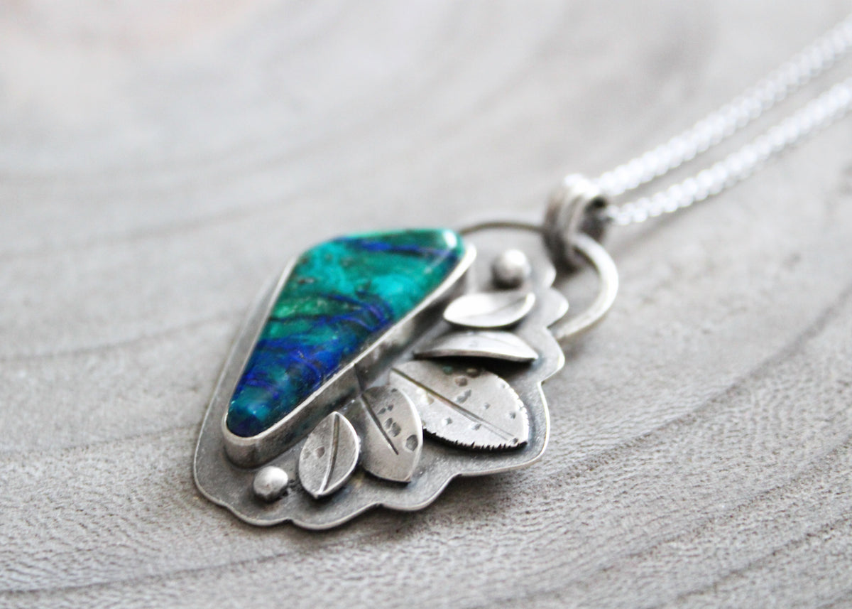 Bluebird Azurite Silver Leaf Necklace – River and Birch