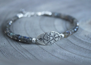 Labradorite Silver Mandala Bracelet