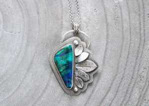 Bluebird Azurite Silver Leaf Necklace