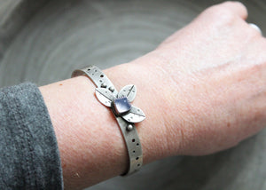 Purple Chalcedony Sterling Silver Leaf Cuff Bracelet