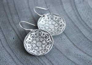 Silver Circle Mandala Earrings