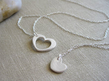 Mother Daughter Recycled Silver Heart Necklace Set