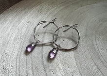 Amethyst Oxidized Sterling Silver Organic Circle Dangle Earrings