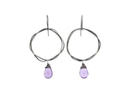 Amethyst Oxidized Sterling Silver Organic Circle Dangle Earrings