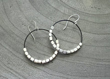 Oxidized Sterling Silver Beaded Dangle Hoop Earrings