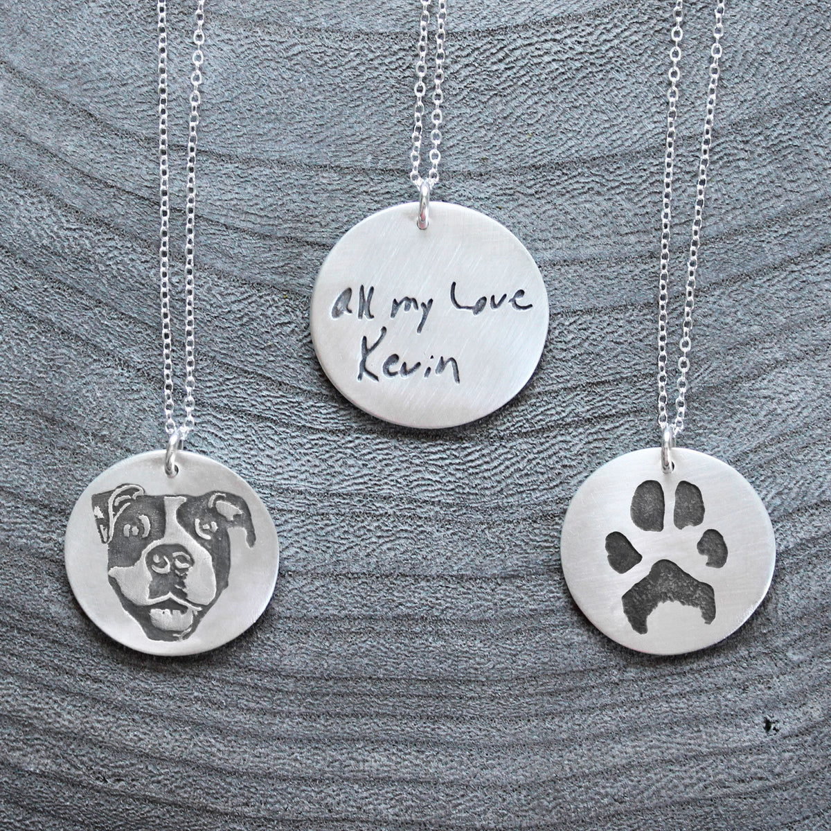 Personalized Silver Necklaces Paw Dog Handwriting