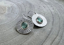 Green Kyanite Stamped Sterling Silver Circle Earrings