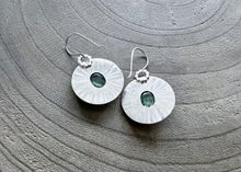 Green Kyanite Stamped Sterling Silver Circle Earrings