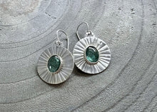 Green Kyanite Stamped Sterling Silver Circle Earrings