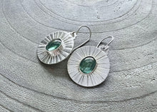 Green Kyanite Stamped Sterling Silver Circle Earrings