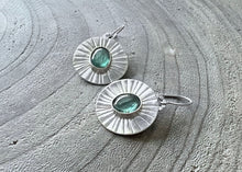 Green Kyanite Stamped Sterling Silver Circle Earrings