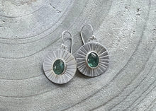 Green Kyanite Stamped Sterling Silver Circle Earrings
