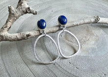 Lapis Hammered Sterling Silver Stud Dangle Earrings