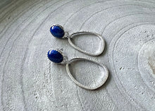Lapis Hammered Sterling Silver Stud Dangle Earrings