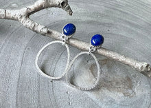 Lapis Hammered Sterling Silver Stud Dangle Earrings
