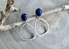 Lapis Hammered Sterling Silver Stud Dangle Earrings