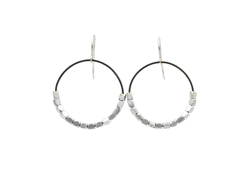 Oxidized Sterling Silver Beaded Dangle Hoop Earrings