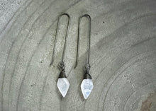 Moonstone Long Oxidized Sterling Silver Earrings