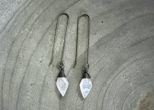 Moonstone Long Oxidized Sterling Silver Earrings