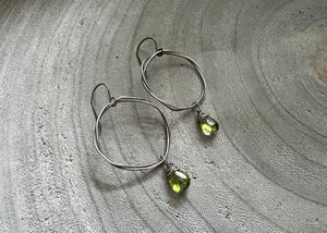Peridot Oxidized Sterling Silver Organic Circle Dangle Earrings