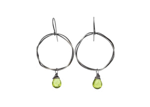 Peridot Oxidized Sterling Silver Organic Circle Dangle Earrings