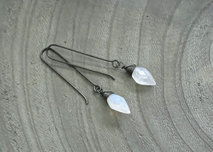 Moonstone Long Oxidized Sterling Silver Earrings