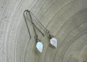 Moonstone Long Oxidized Sterling Silver Earrings