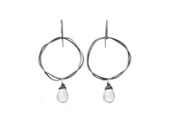 Rose Quartz Oxidized Sterling Silver Organic Circle Dangle Earrings