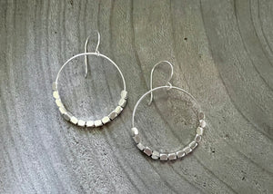 Sterling Silver Beaded Hoop Dangle Earrings
