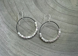 Oxidized Sterling Silver Beaded Dangle Hoop Earrings