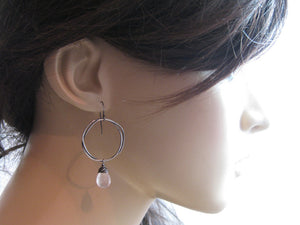 Citrine Oxidized Sterling Silver Organic Circle Dangle Earrings