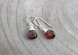 Garnet Dangle Sterling Silver Earrings