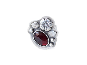 Silver Rose Cut Garnet Ring