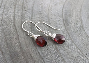 Garnet Dangle Sterling Silver Earrings