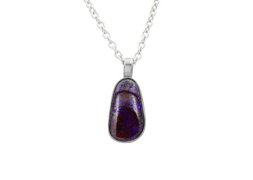 Electric Blue Flash Australian Boulder Opal Sterling Silver Necklace