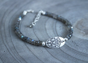Labradorite Silver Mandala Bracelet