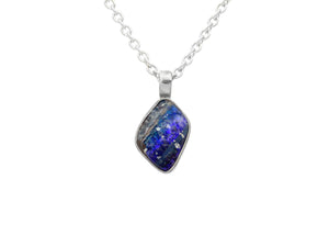 Small Blue Australian Boulder Opal Sterling Silver Necklace