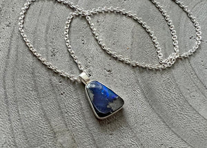 Blue Australian Boulder Opal Sterling Silver Necklace