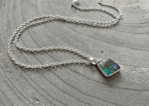 Blue Green Australian Boulder Opal Sterling Silver Necklace