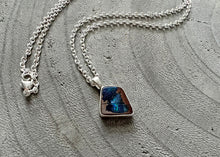 Blue Green Australian Boulder Opal Silver Necklace