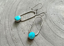Blue Kingman Turquoise Stamped Silver Oval Drop Earrings
