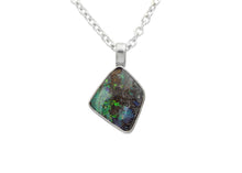 Blue Green Australian Boulder Opal Sterling Silver Necklace