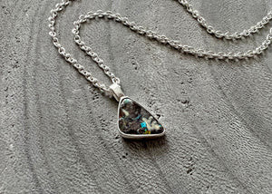 Colorful Petite Australian Boulder Opal Sterling Silver Necklace