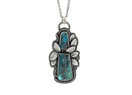 Gem Chrysocolla Silver Botanical Statement Pendant Necklace