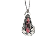 Gem Rhodonite Silver Botanical Theme Pendant Necklace