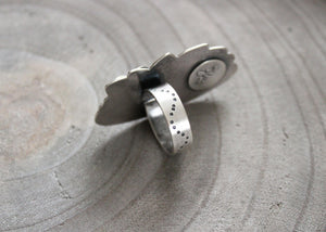 Gem Rhodonite Floral Silver Asymmetrical Statement Ring