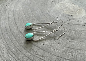 Kingman Turquoise Stamped Silver Teardrop Earrings