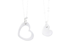 Mother Daughter Recycled Silver Heart Necklace Set