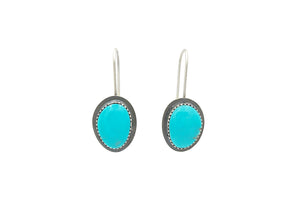 Kingman Turquoise Sterling Silver Oval Drop Earrings - Large No. 3